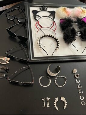 Dress Up Collection of Gems.  Glasses.  Headbands.  Ear crawlers. Rings. Cuffs.
